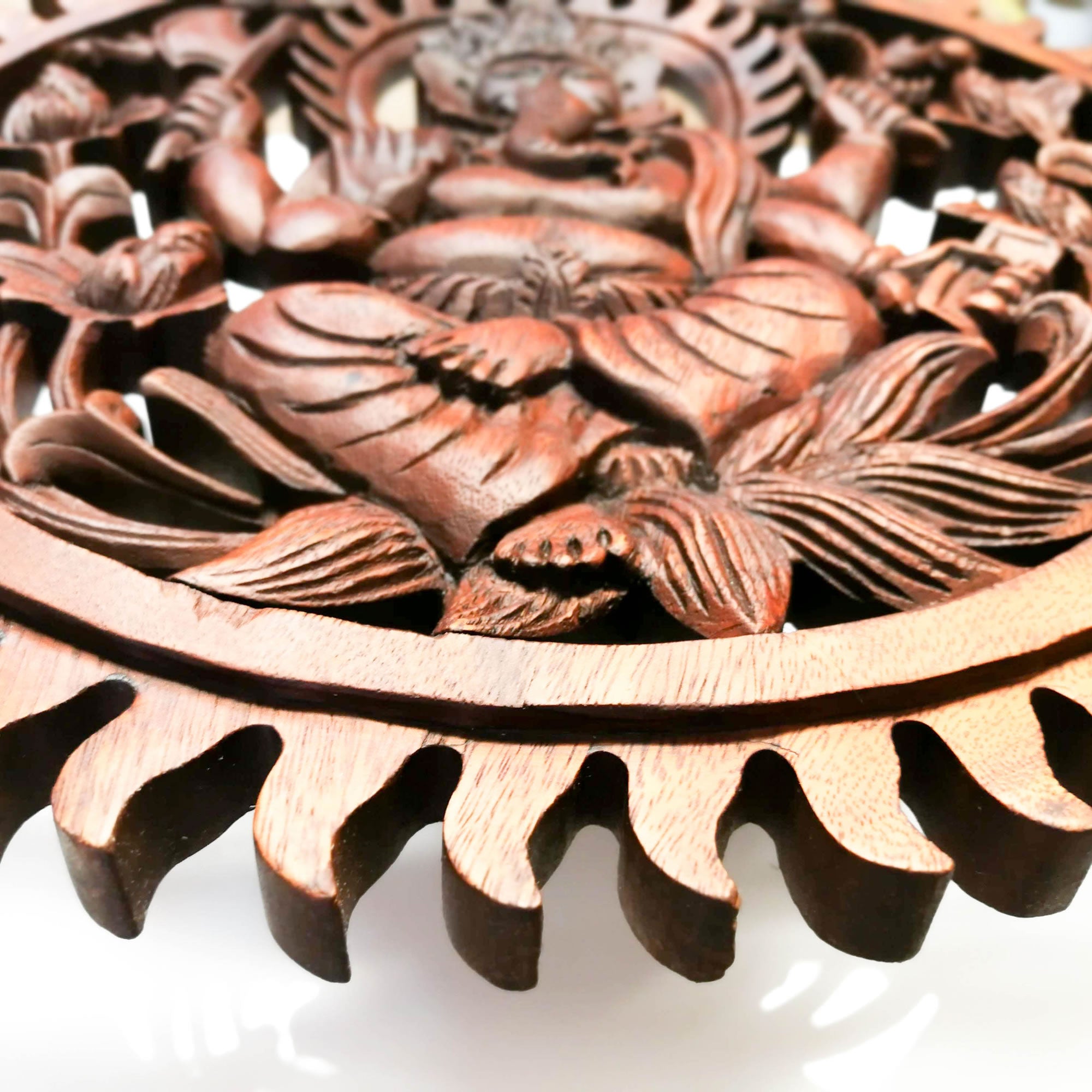 Divine Ganesha Hindu Indian God Wood Hand Carved Panel Art Sculpture -Temple Mandir