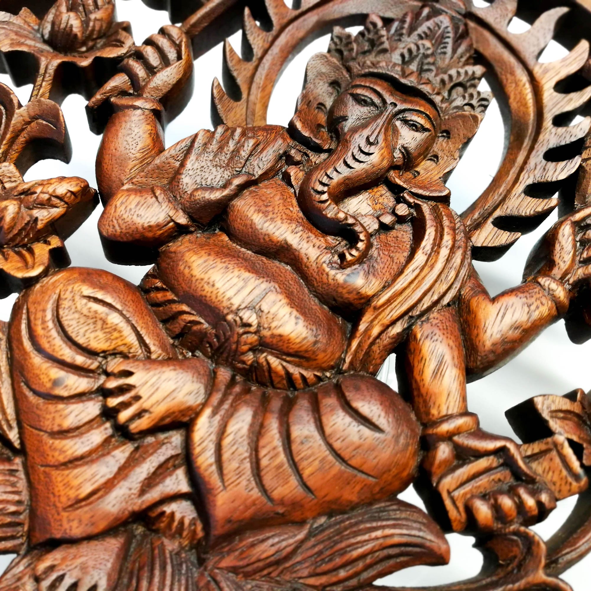Divine Ganesha Hindu Indian God Wood Hand Carved Panel Art Sculpture -Temple Mandir