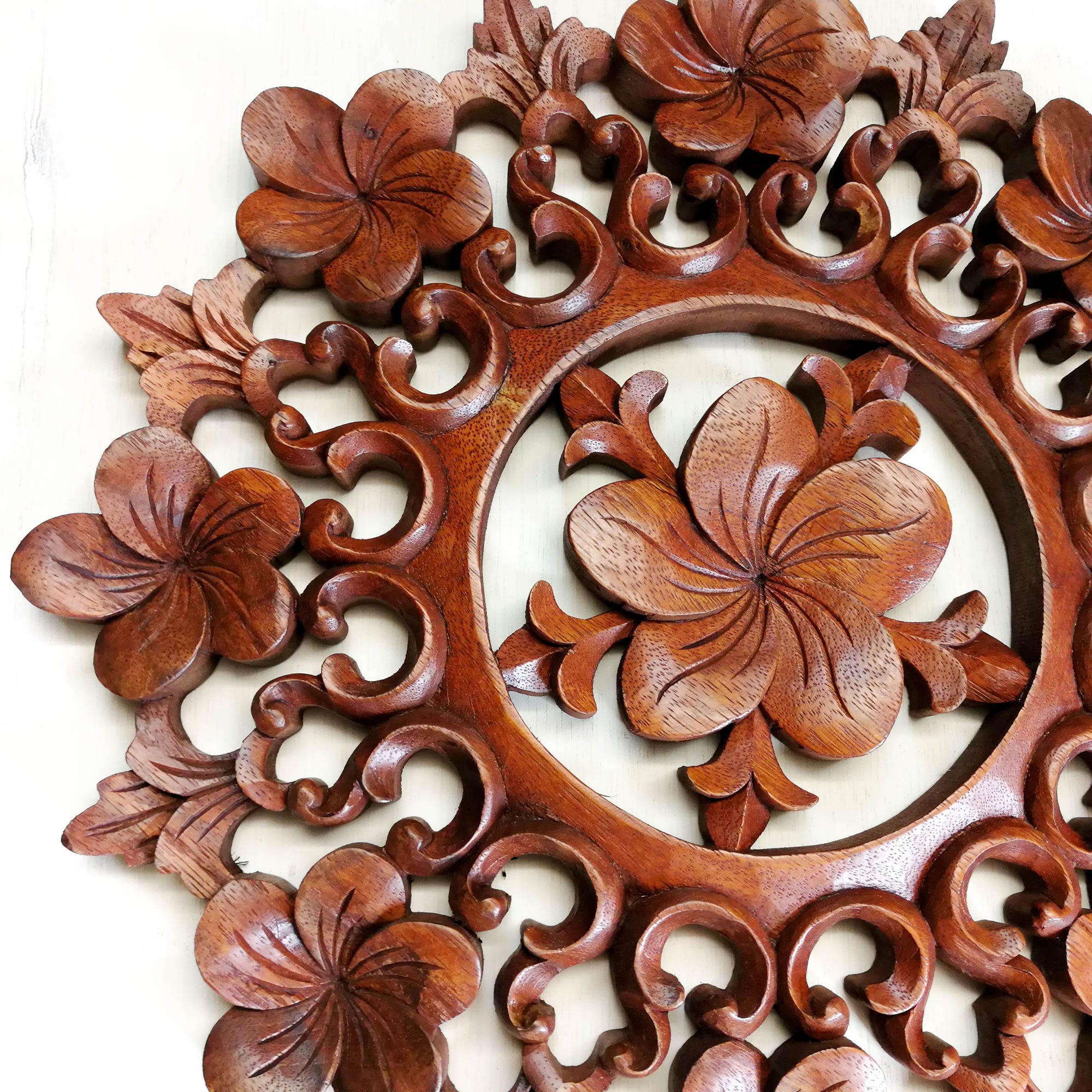 Handmade Carved Wooden Decorative Wall Art Lotus Panel - Easternada