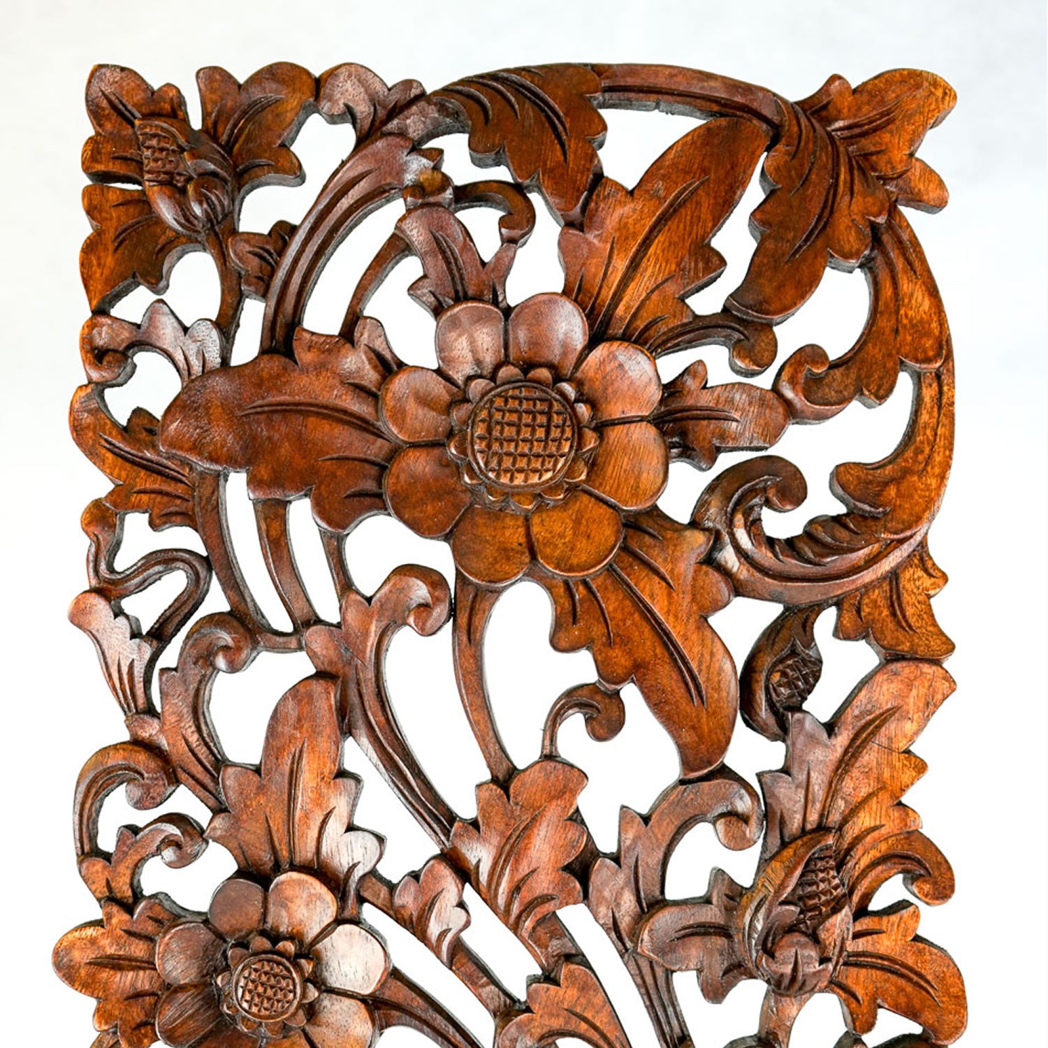 Lotus Wide Rectangular Decorative Panel Handmade Carved Wood