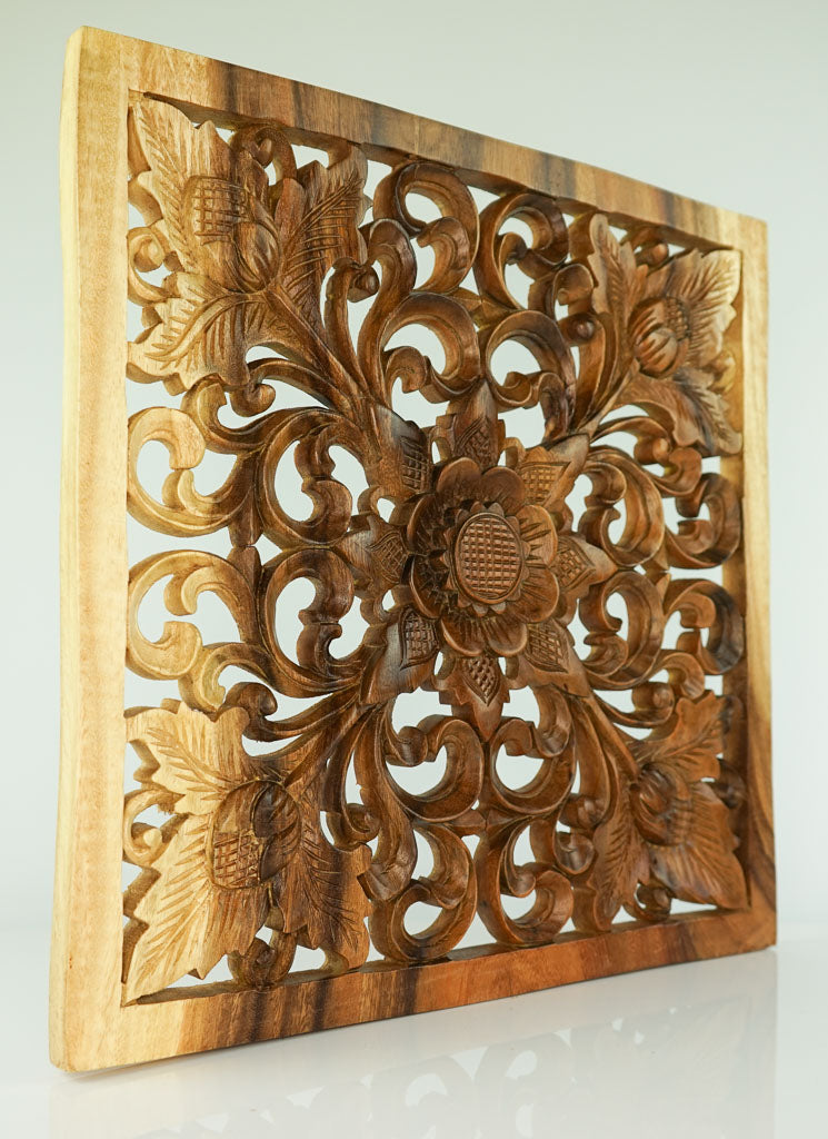 Handmade Carved Wooden Decorative Wall Art Panel - Easternada