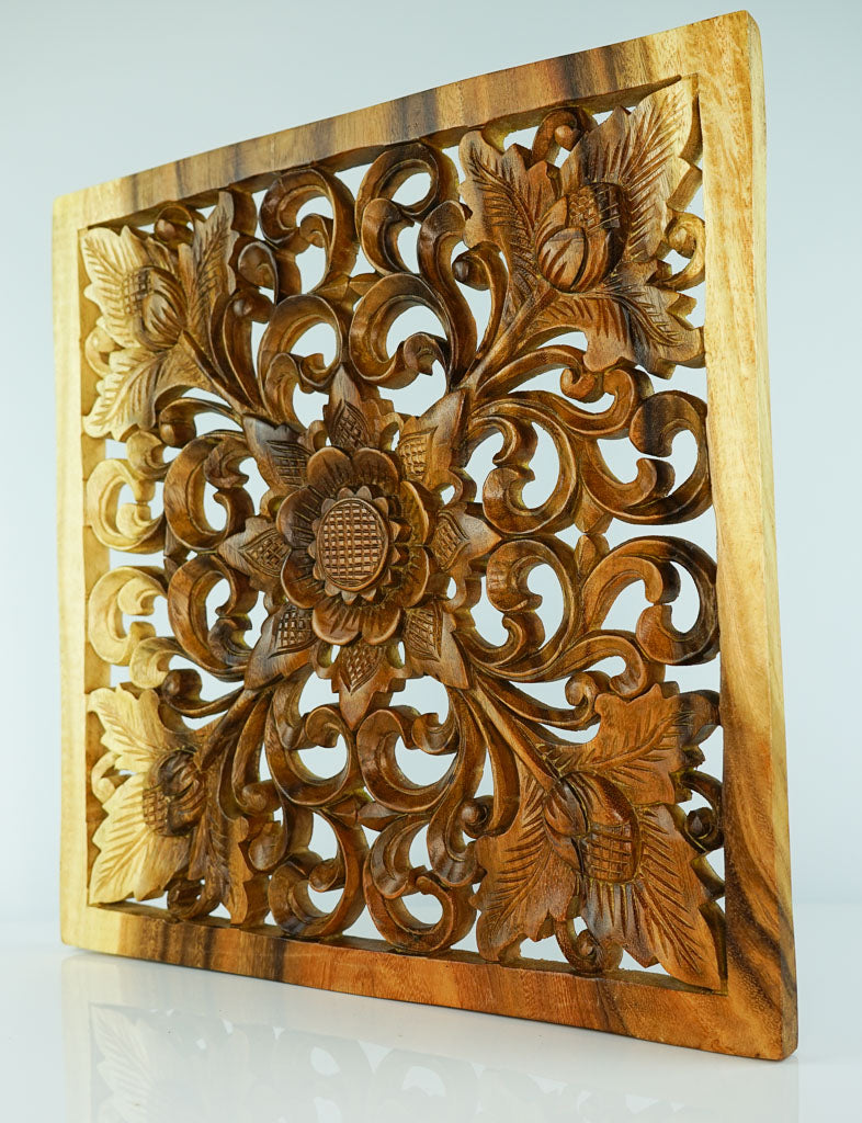 Handmade Carved Wooden Decorative Wall Art Panel - Easternada