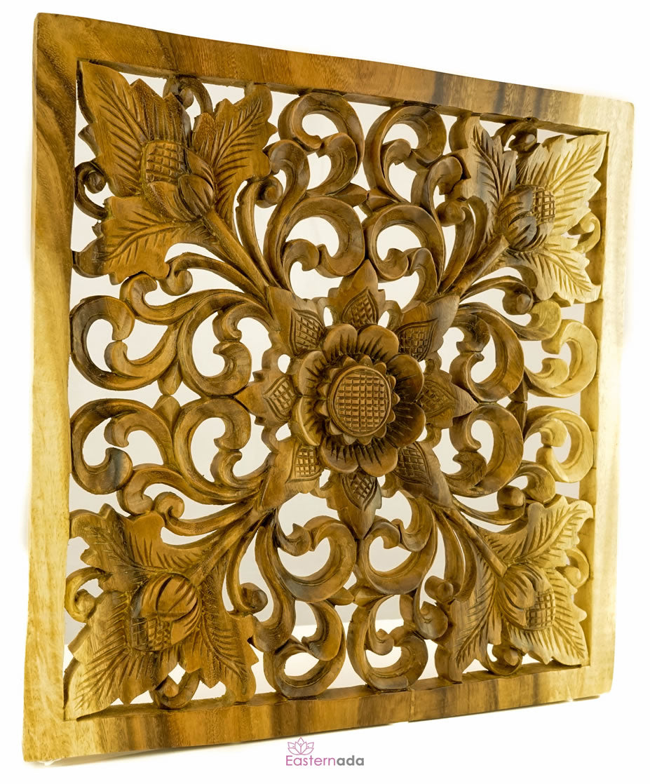Handmade Carved Wooden Decorative Wall Art Panel - Easternada