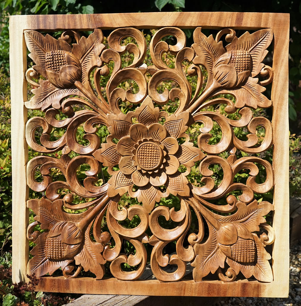 Handmade Carved Wooden Decorative Wall Art Panel - Easternada