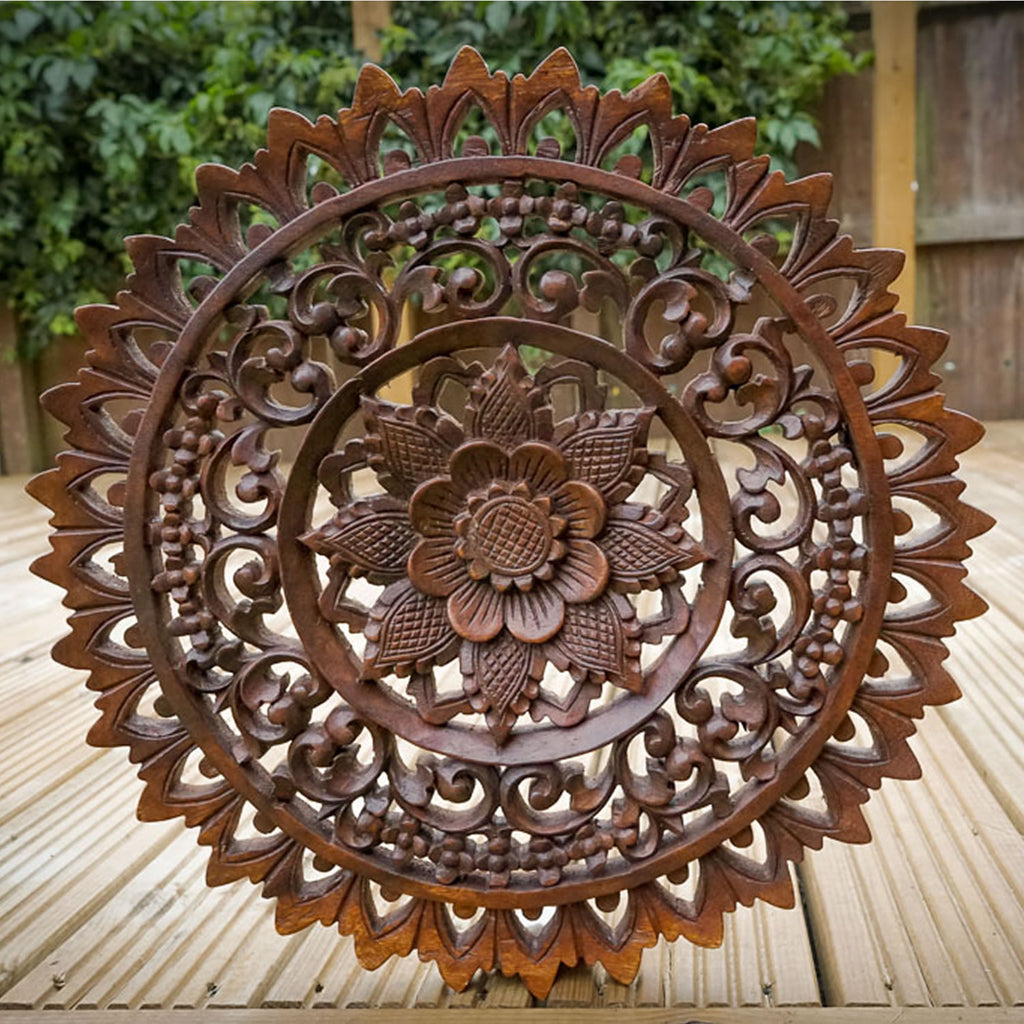 Hand Carved Wooden Wall Art Decorative Mandala Panel Easternada
