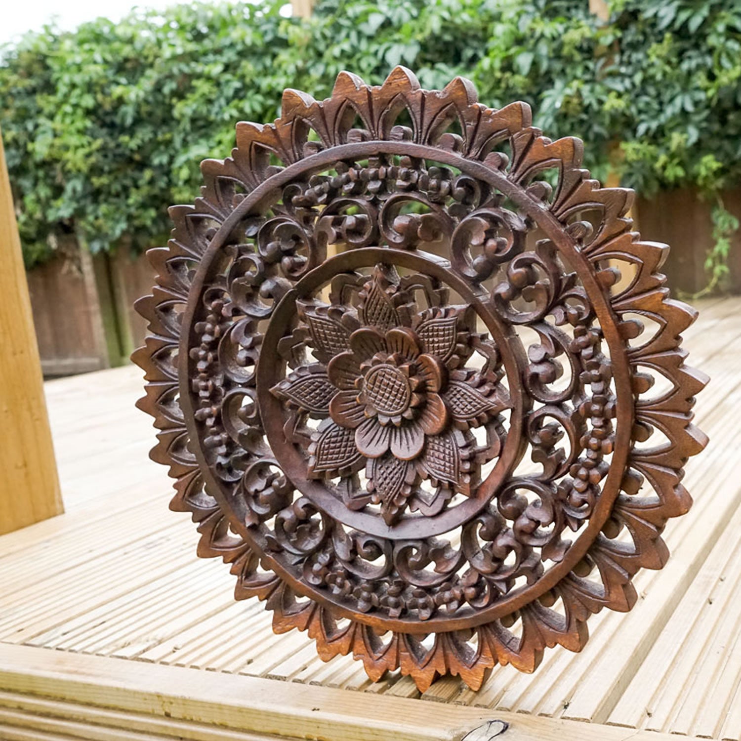 Handmade Carved Wooden Decorative Wall Art Lotus Panel - Easternada