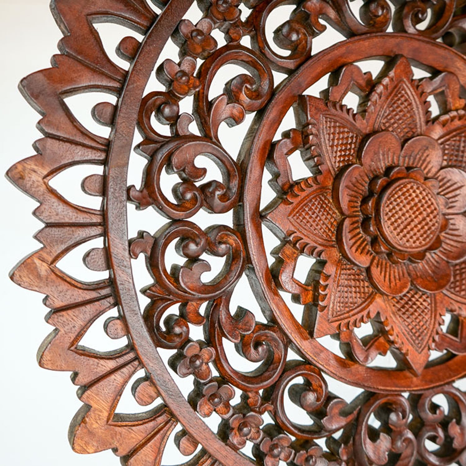 Handmade Carved Wooden Decorative Wall Art Lotus Panel - Easternada