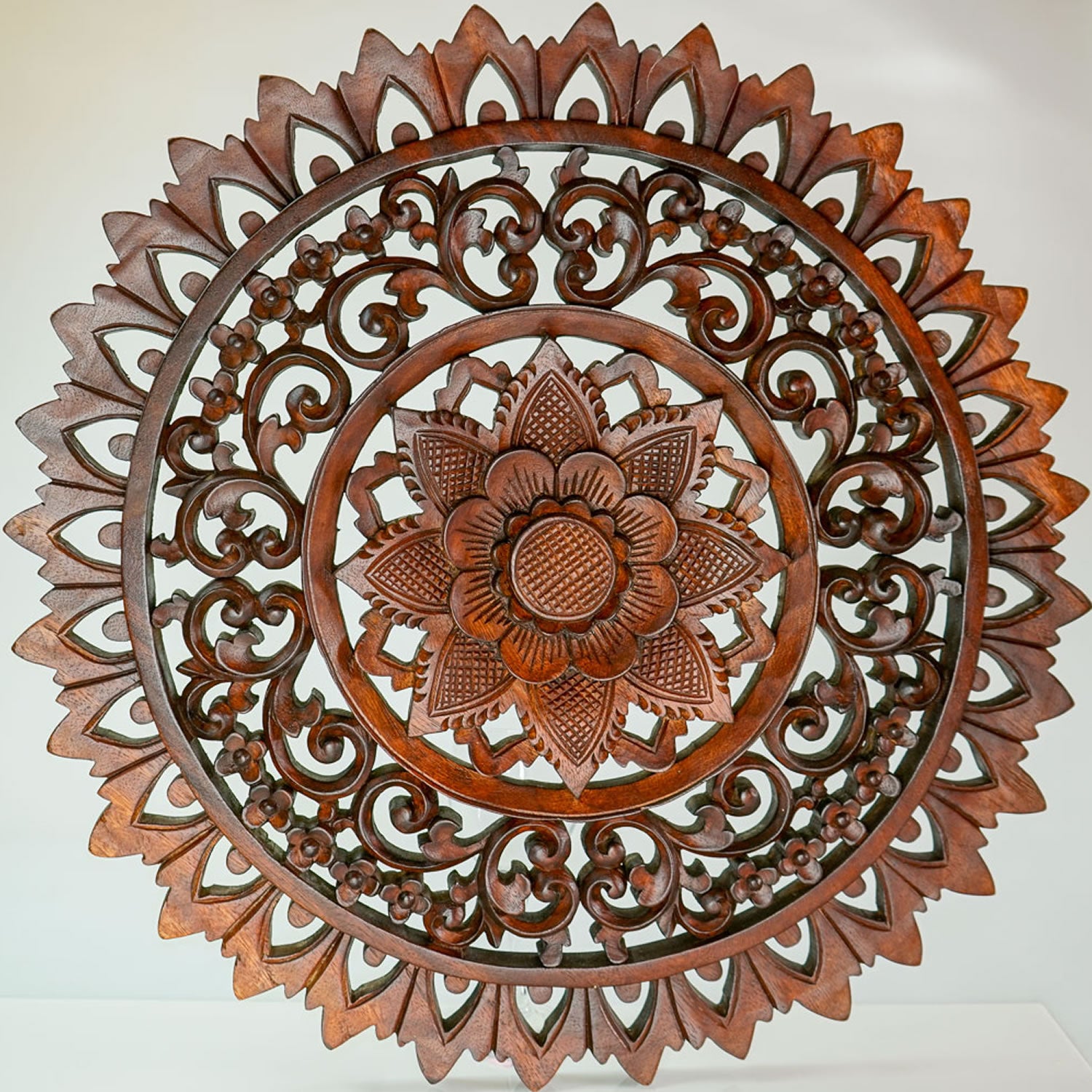 Handmade Carved Wooden Decorative Wall Art Lotus Panel - Easternada