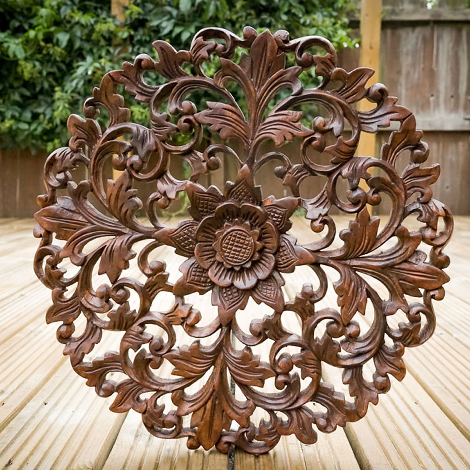 Handmade Carved Wooden Decorative Wall Art Mandala Panel - Easternada