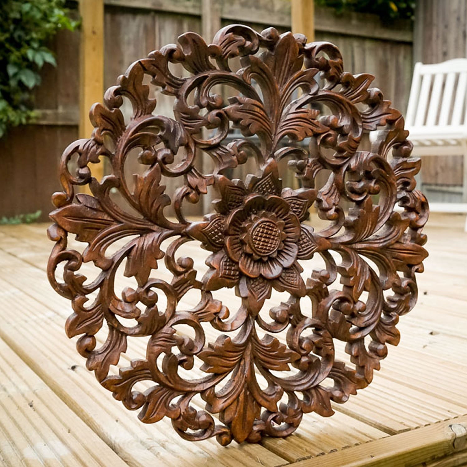 Handmade Carved Wooden Decorative Wall Art Mandala Panel - Easternada