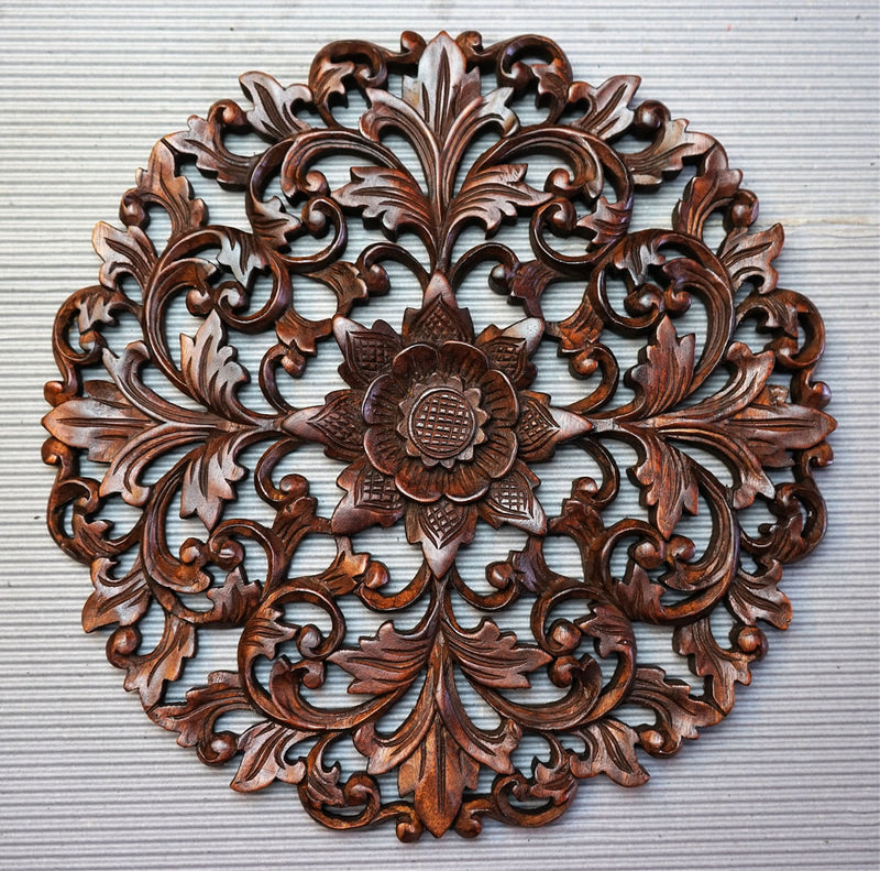 Handmade Carved Wooden Decorative Wall Art Mandala Panel - Easternada