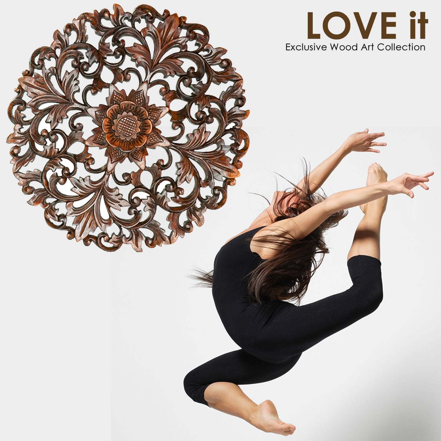 Handmade Carved Wooden Decorative Wall Art Mandala Panel - Easternada