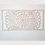 Hand Carved Painted Wooden Wall Art - Large Headboard Decorative Mandala Yoga Panel