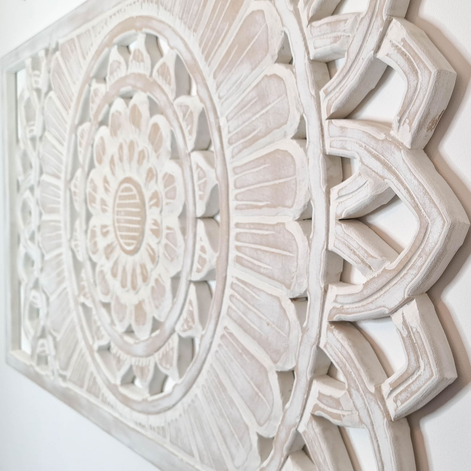Hand Carved Painted Wooden Wall Art - Large Headboard Decorative Mandala Yoga Panel