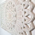 Hand Carved Painted Wooden Wall Art - Large Headboard Decorative Mandala Yoga Panel