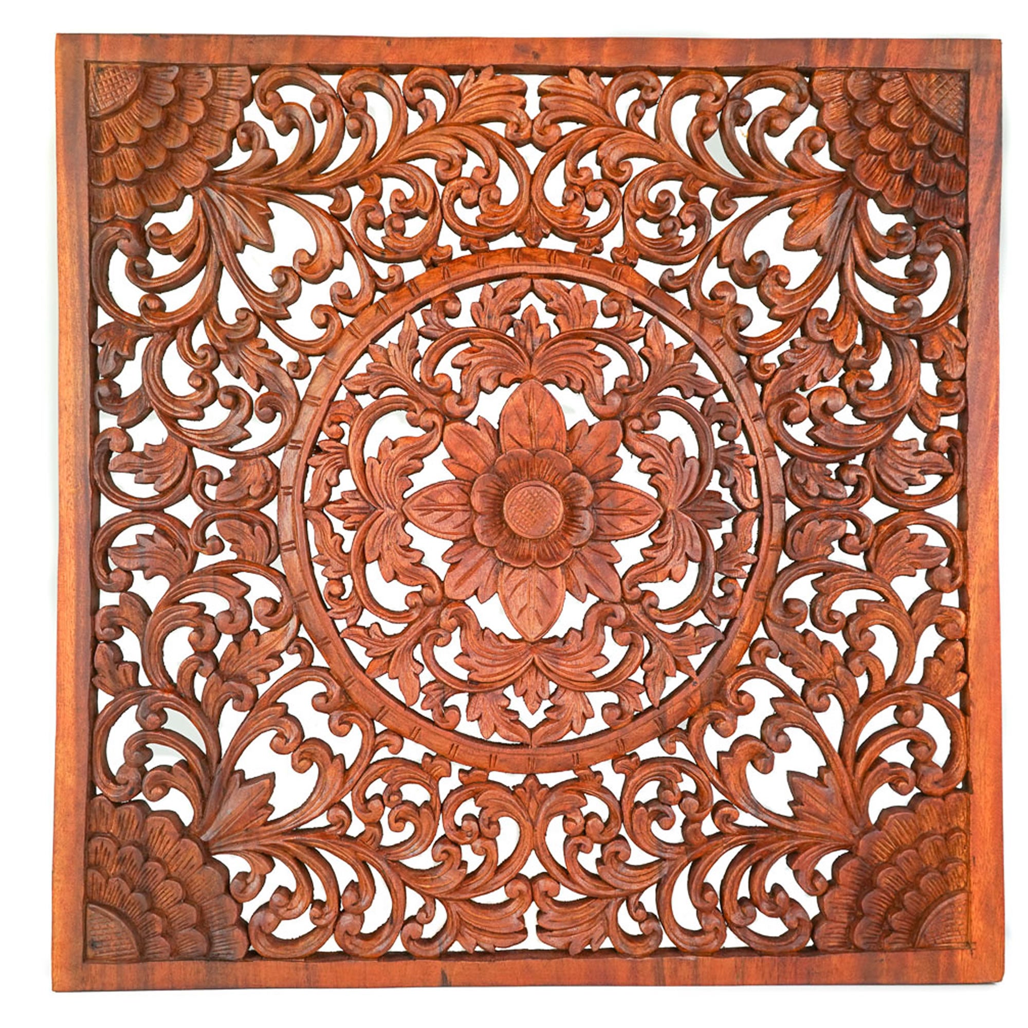 Hand Carved Wooden Decorative Large Headboard Panel MYSTIC LOTUS - Easternada