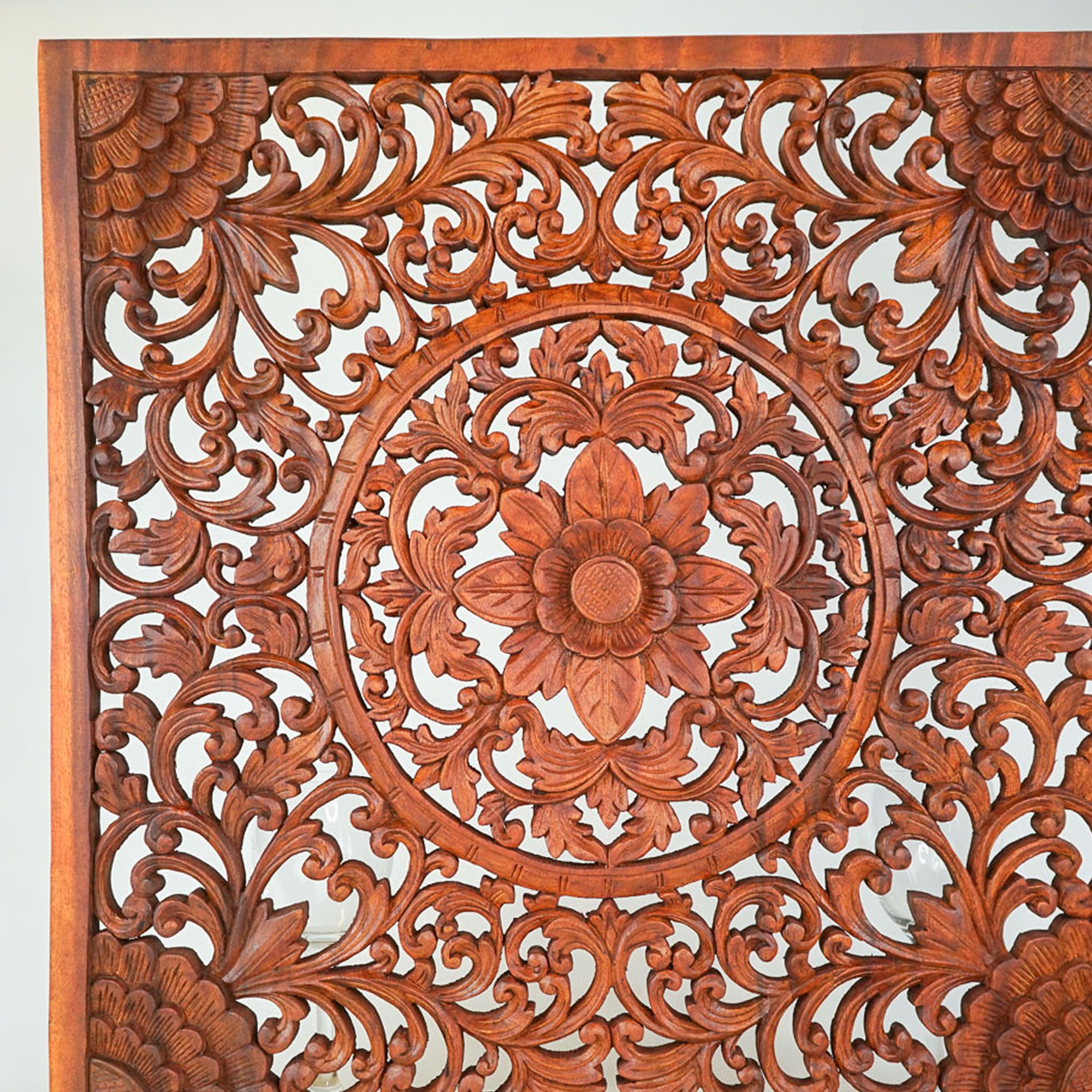 Hand Carved Wooden Decorative Large Headboard Panel MYSTIC LOTUS - Easternada