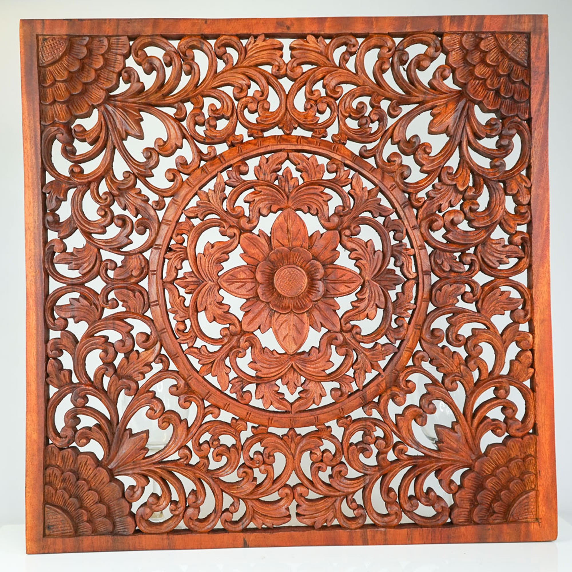 Hand Carved Wooden Decorative Large Headboard Panel MYSTIC LOTUS - Easternada