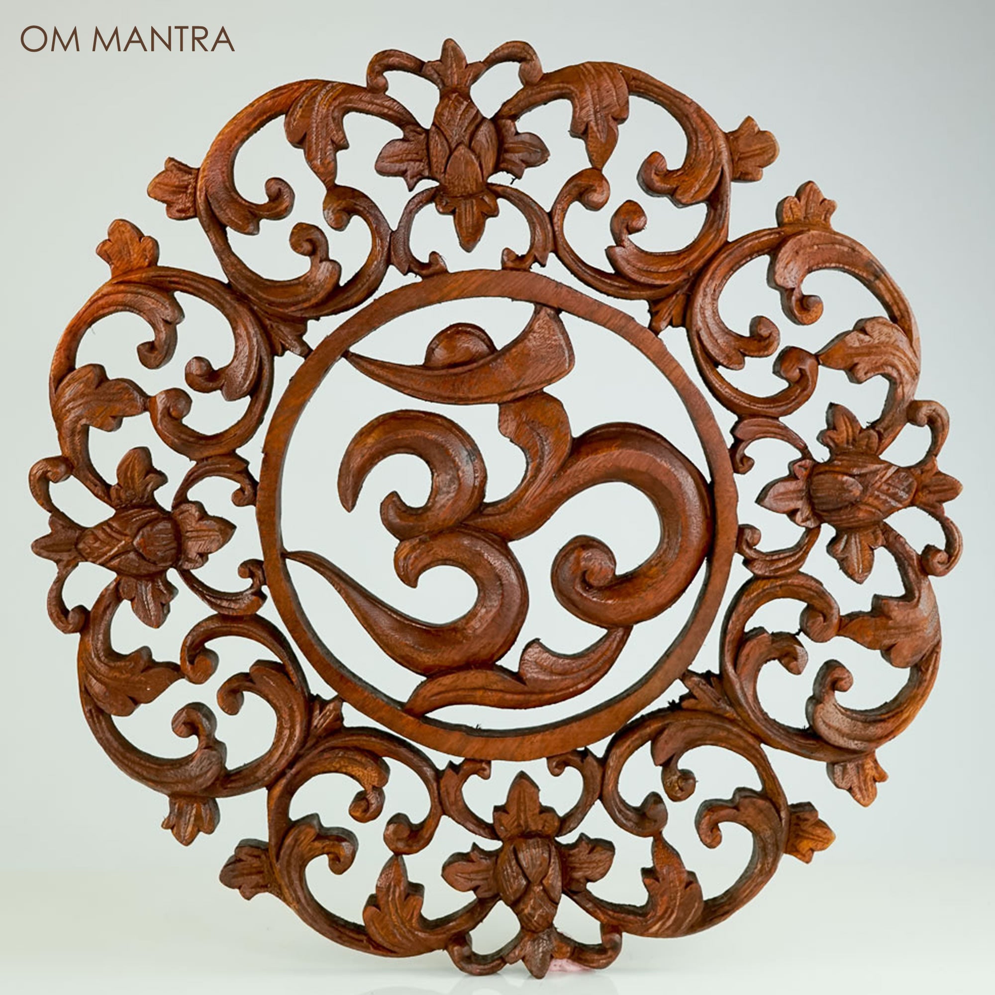 Hand Carved Wooden Decorative Panel OM MANTRA - Easternada