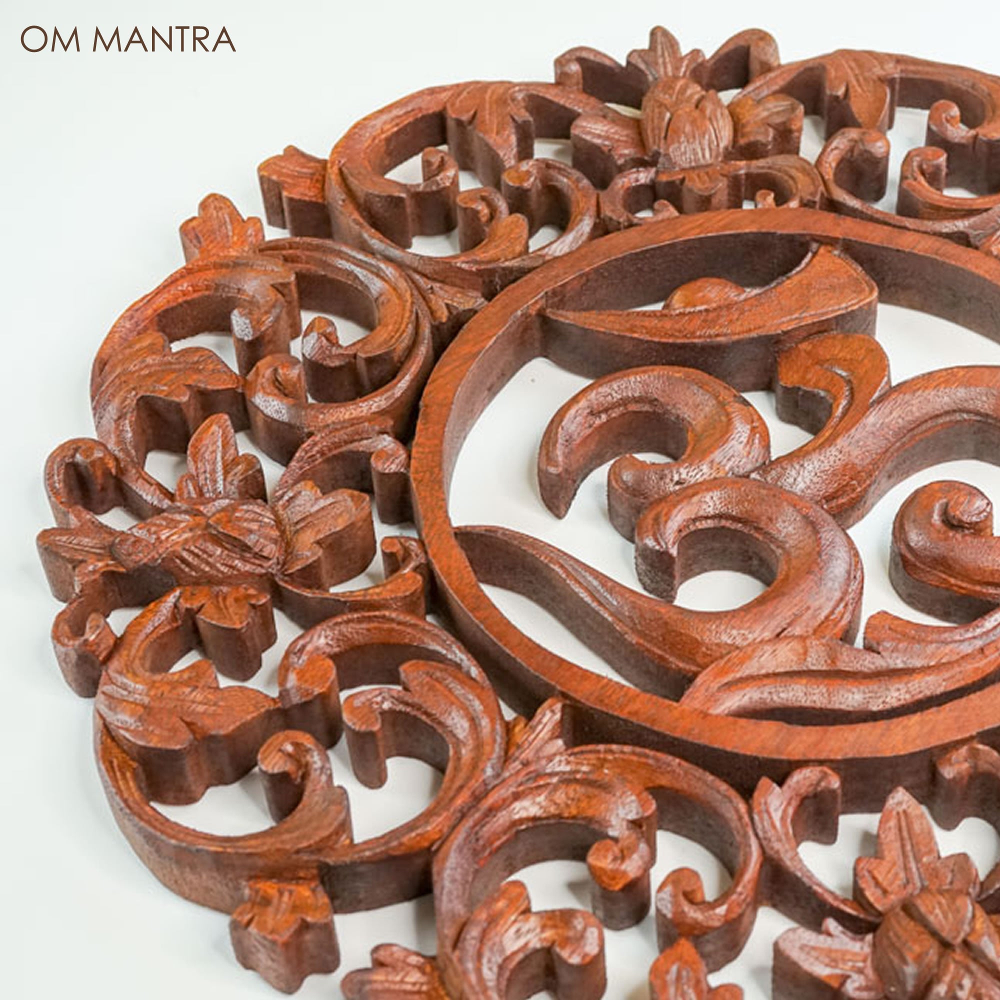 Hand Carved Wooden Decorative Panel OM MANTRA - Easternada