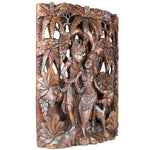 Radha Krishna Hand Carved Wood Panel - Easternada