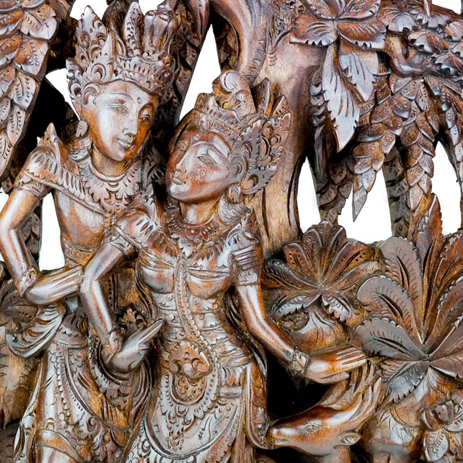 Radha Krishna Hand Carved Wood Panel - Easternada