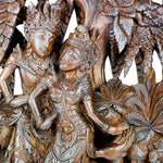 Radha Krishna Hand Carved Wood Panel - Easternada