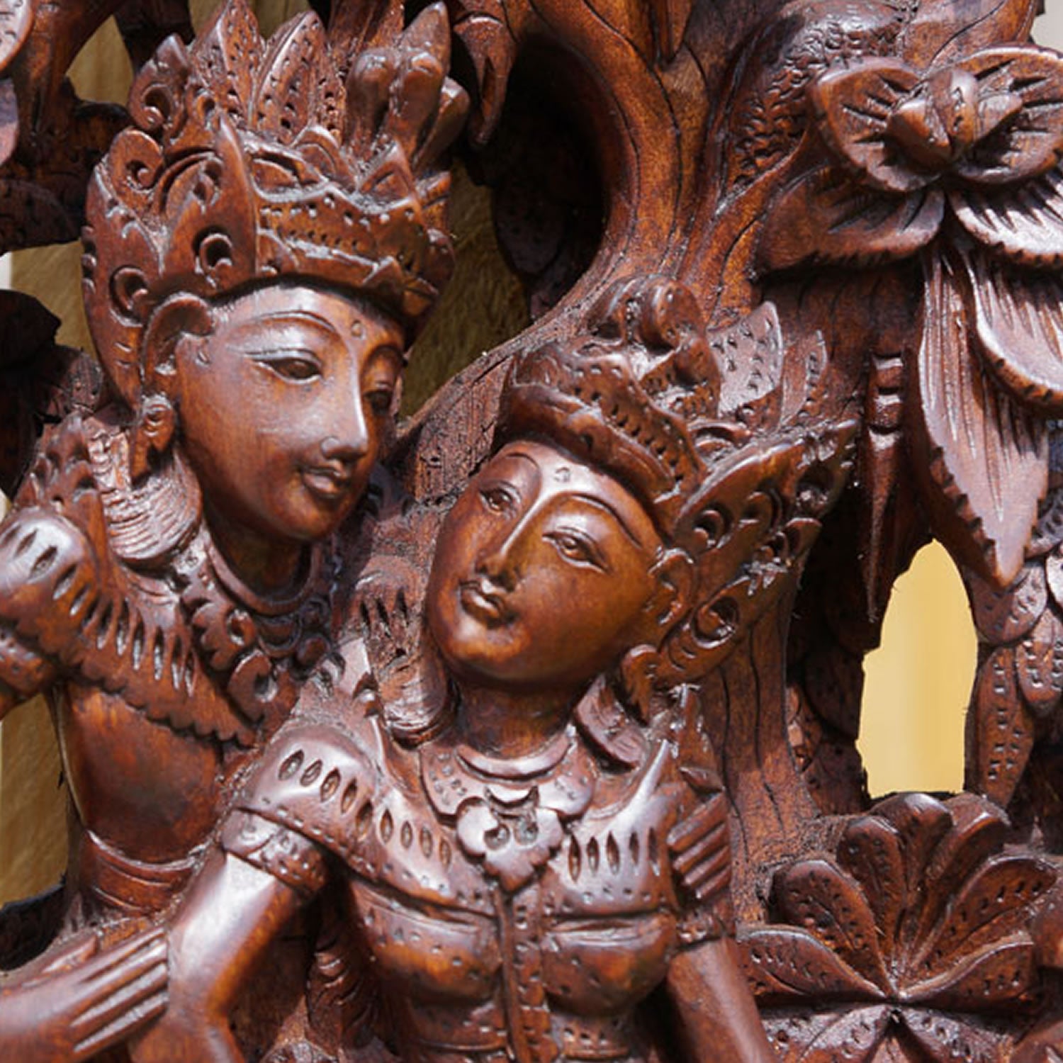 Radha Krishna Hand Carved Wood Panel - Easternada