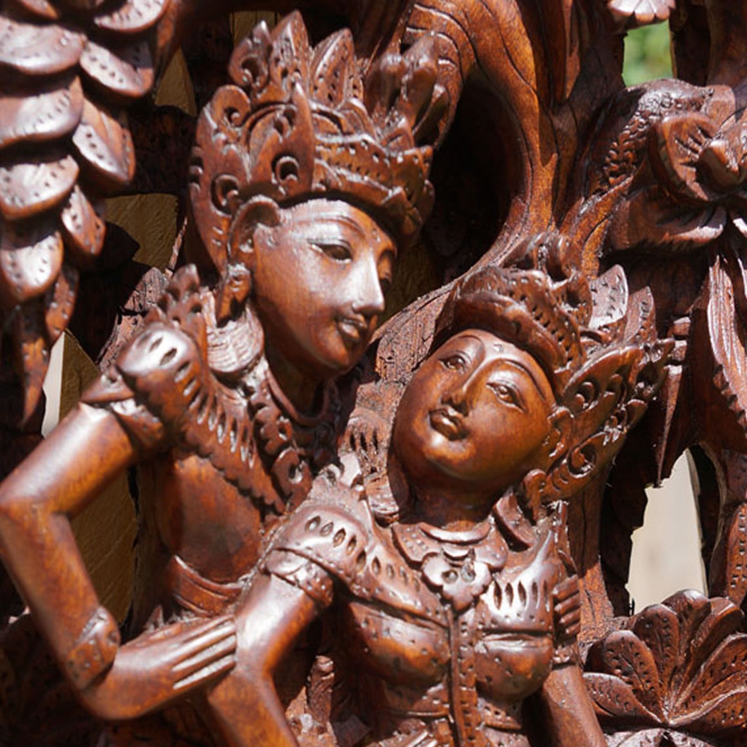 Radha Krishna Hand Carved Wood Panel - Easternada