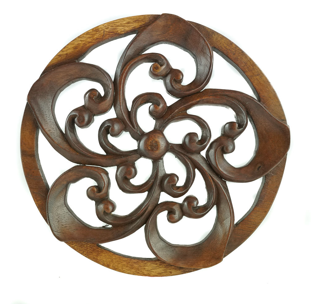 Spiral Flower Carved Wooden Decorative Panel - Easternada