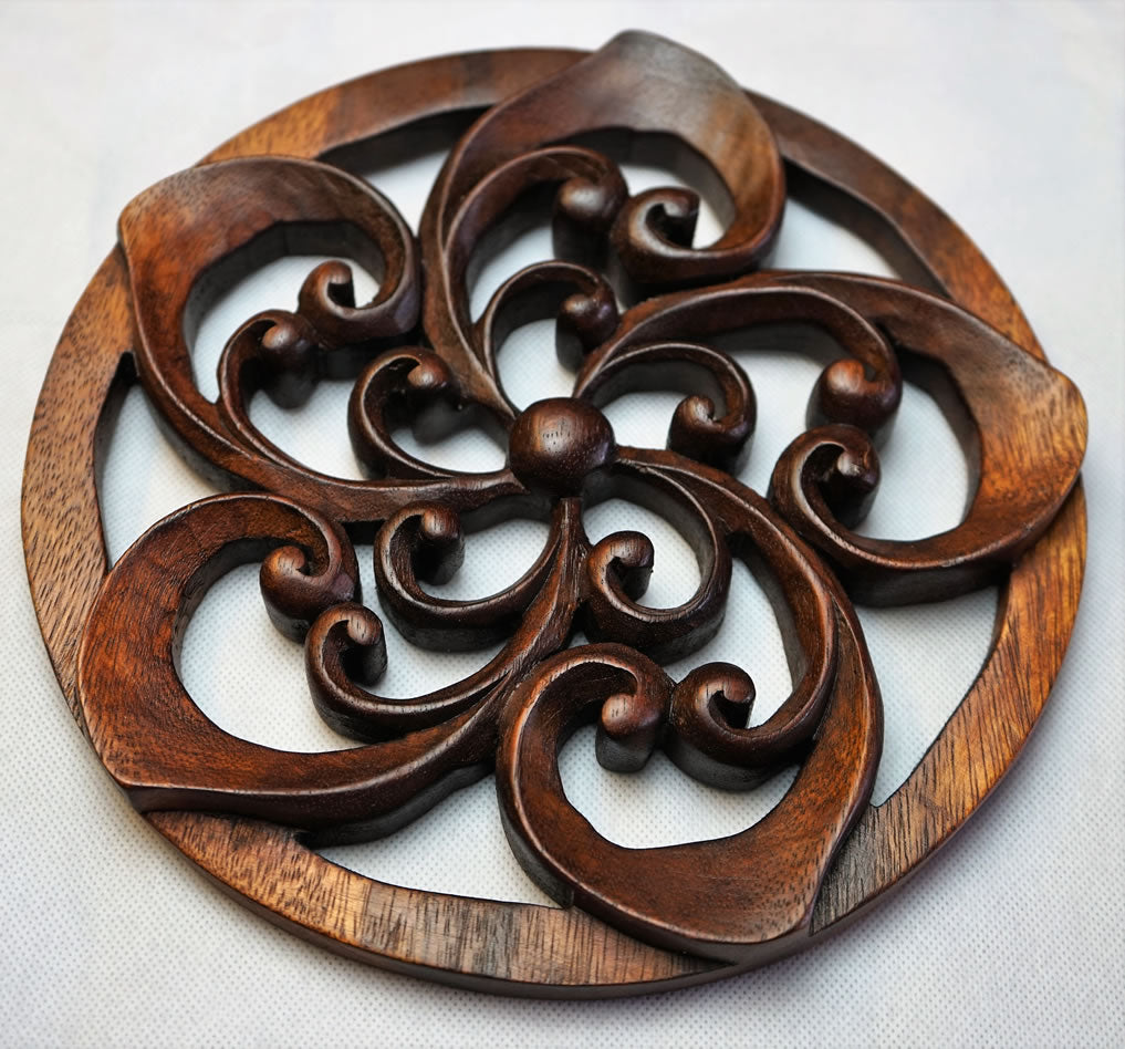 Spiral Flower Carved Wooden Decorative Panel - Easternada