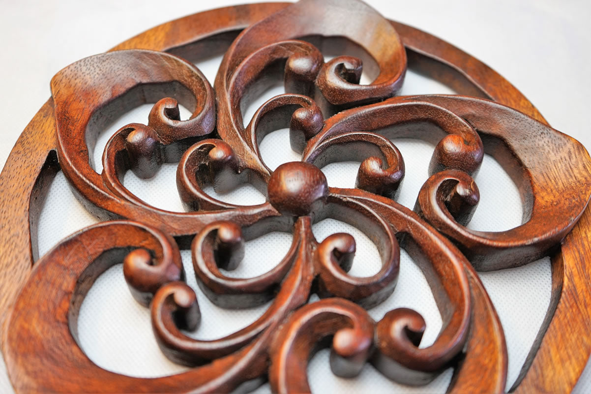 Spiral Flower Carved Wooden Decorative Panel - Easternada