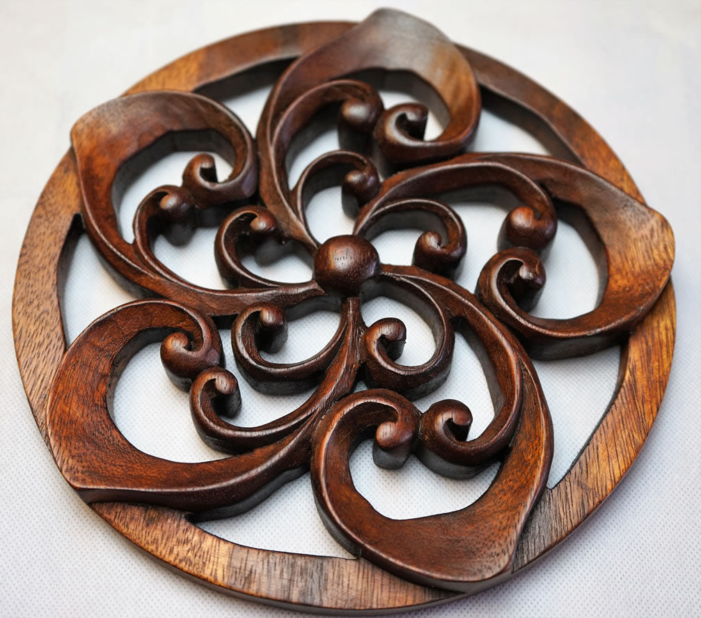 Spiral Flower Carved Wooden Decorative Panel - Easternada