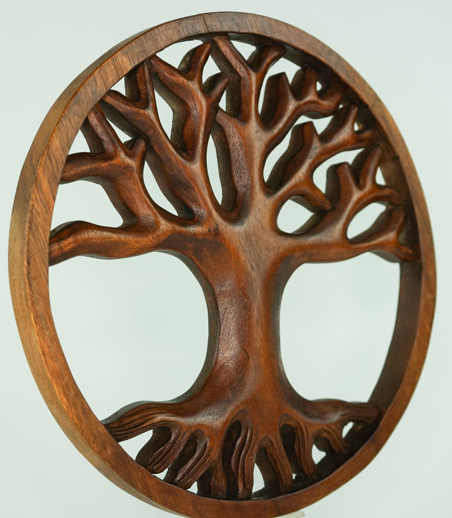 Tree of Life Carved Wooden Decorative Panel - Easternada