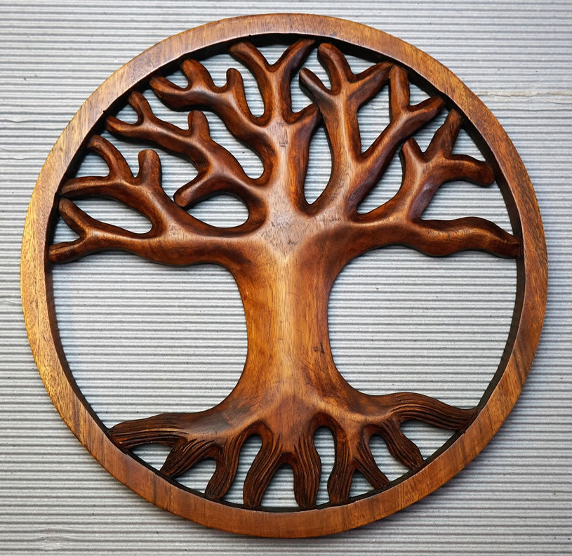 Tree of Life Carved Wooden Decorative Panel - Easternada