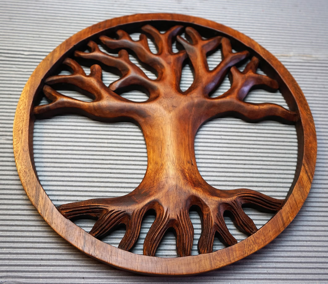 Tree of Life Carved Wooden Decorative Panel - Easternada