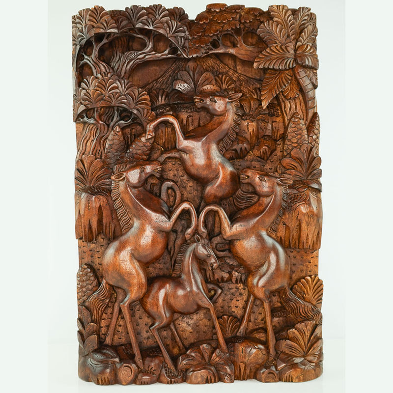 Wild Horses Carved Wooden Decorative Panel - Easternada