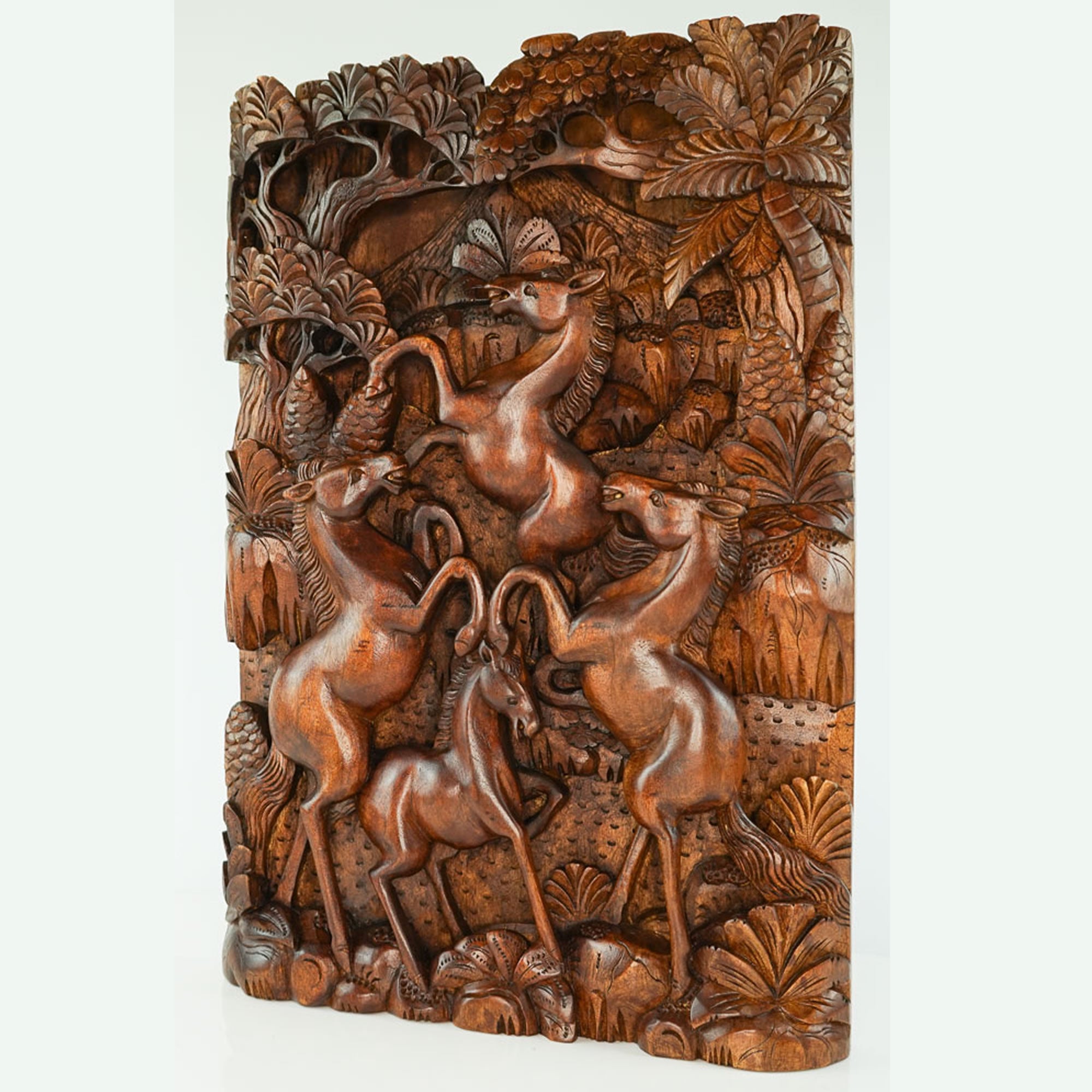 Wild Horses Carved Wooden Decorative Panel - Easternada