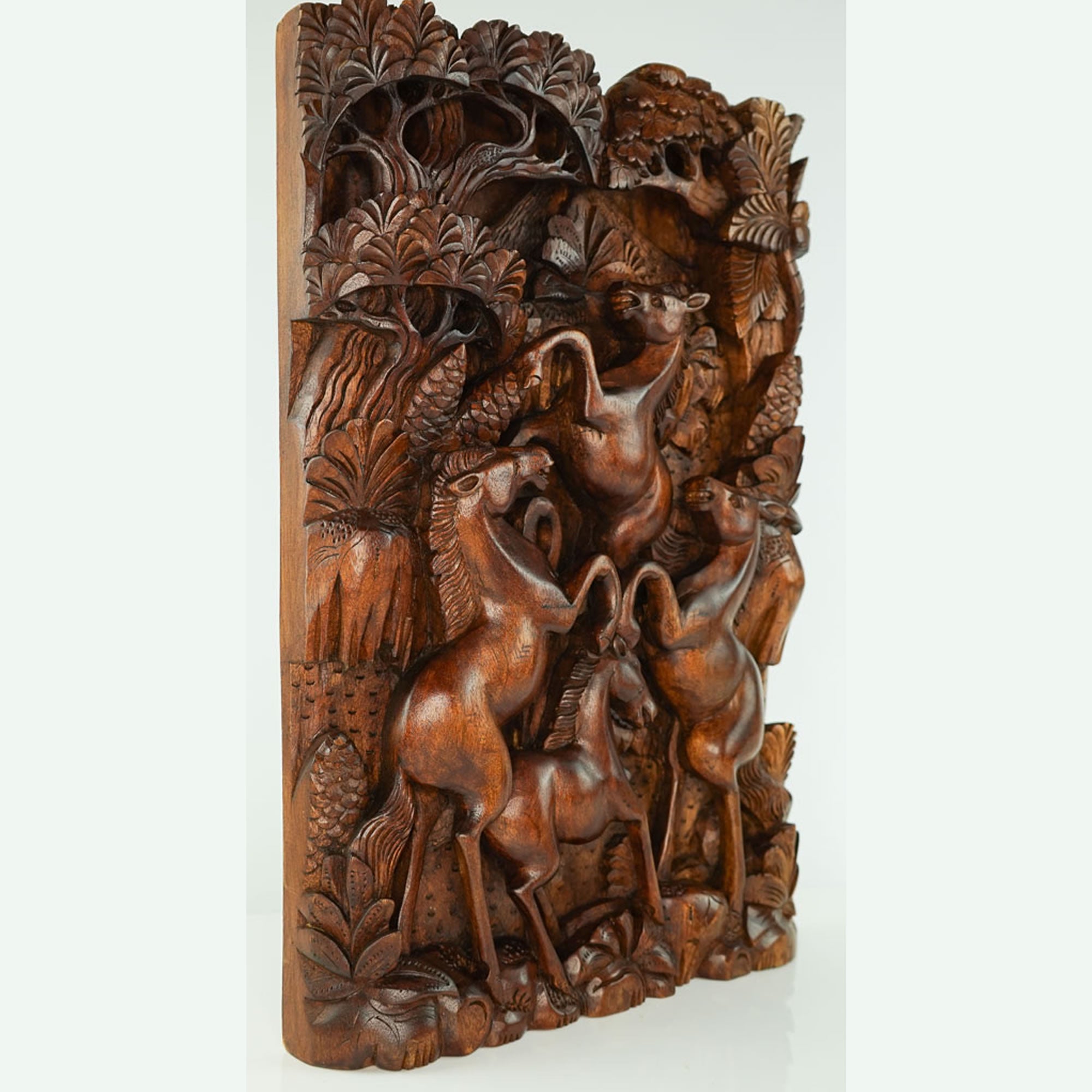Wild Horses Carved Wooden Decorative Panel - Easternada