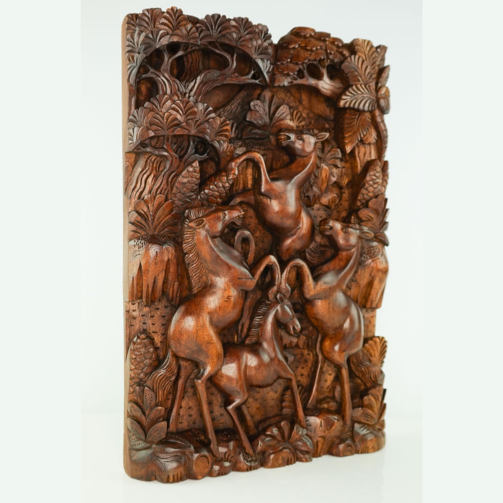 Wild Horses Carved Wooden Decorative Panel - Easternada