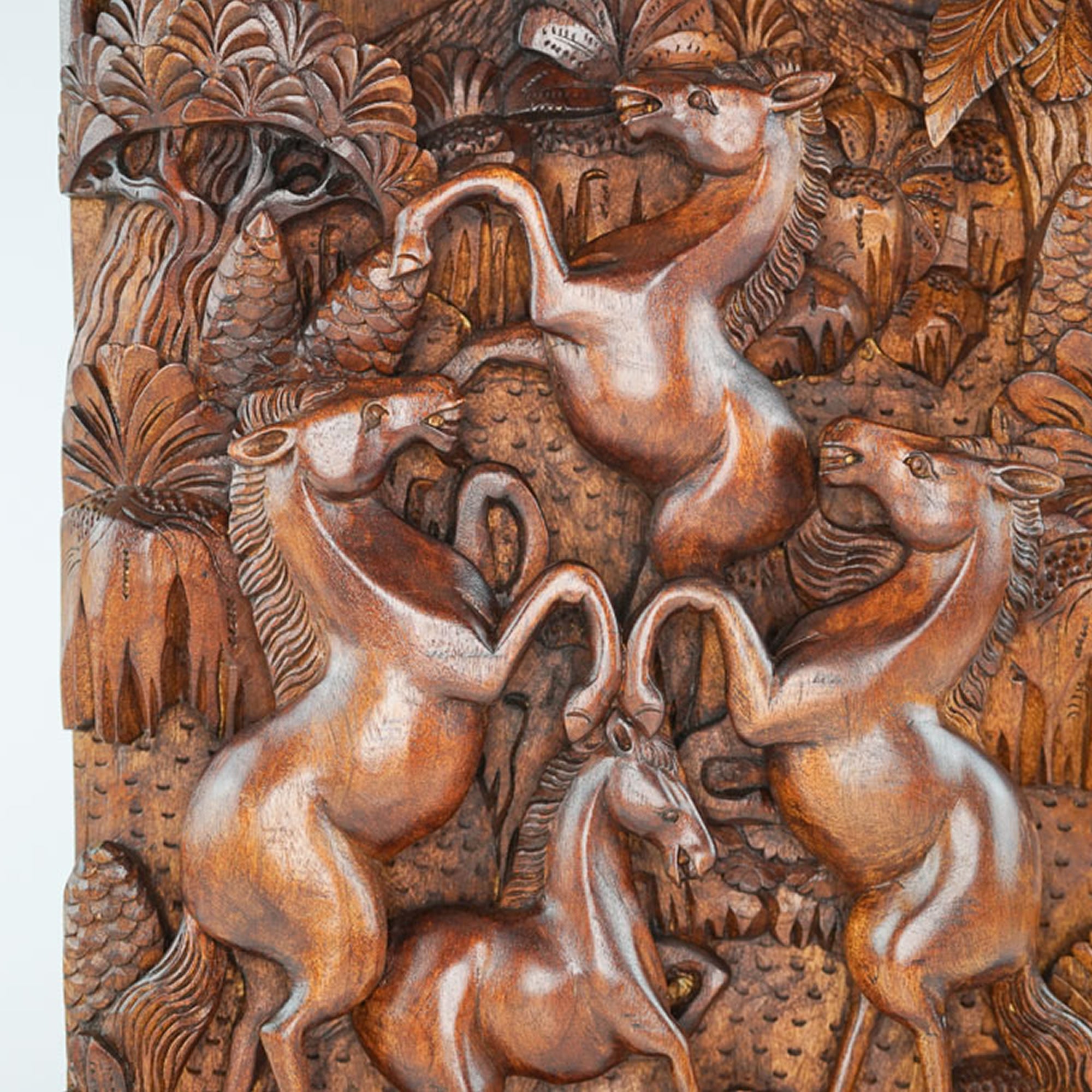 Wild Horses Carved Wooden Decorative Panel - Easternada