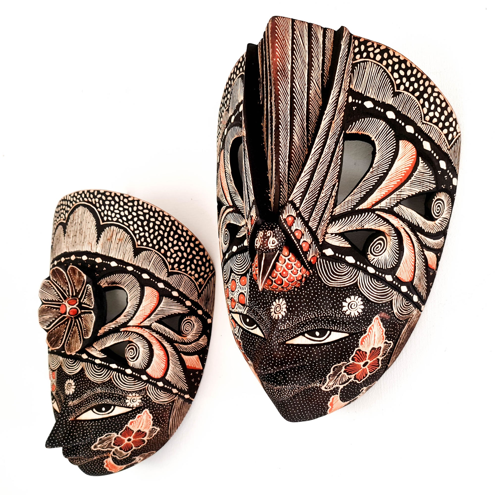 Hand Carved Hand Painted Batik Mask - Decorative Wall Art
