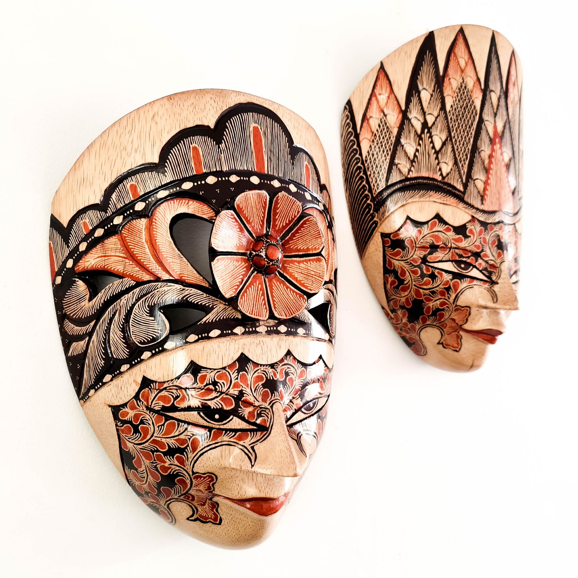 Hand Carved Hand Painted Batik Mask - Decorative Wall Art