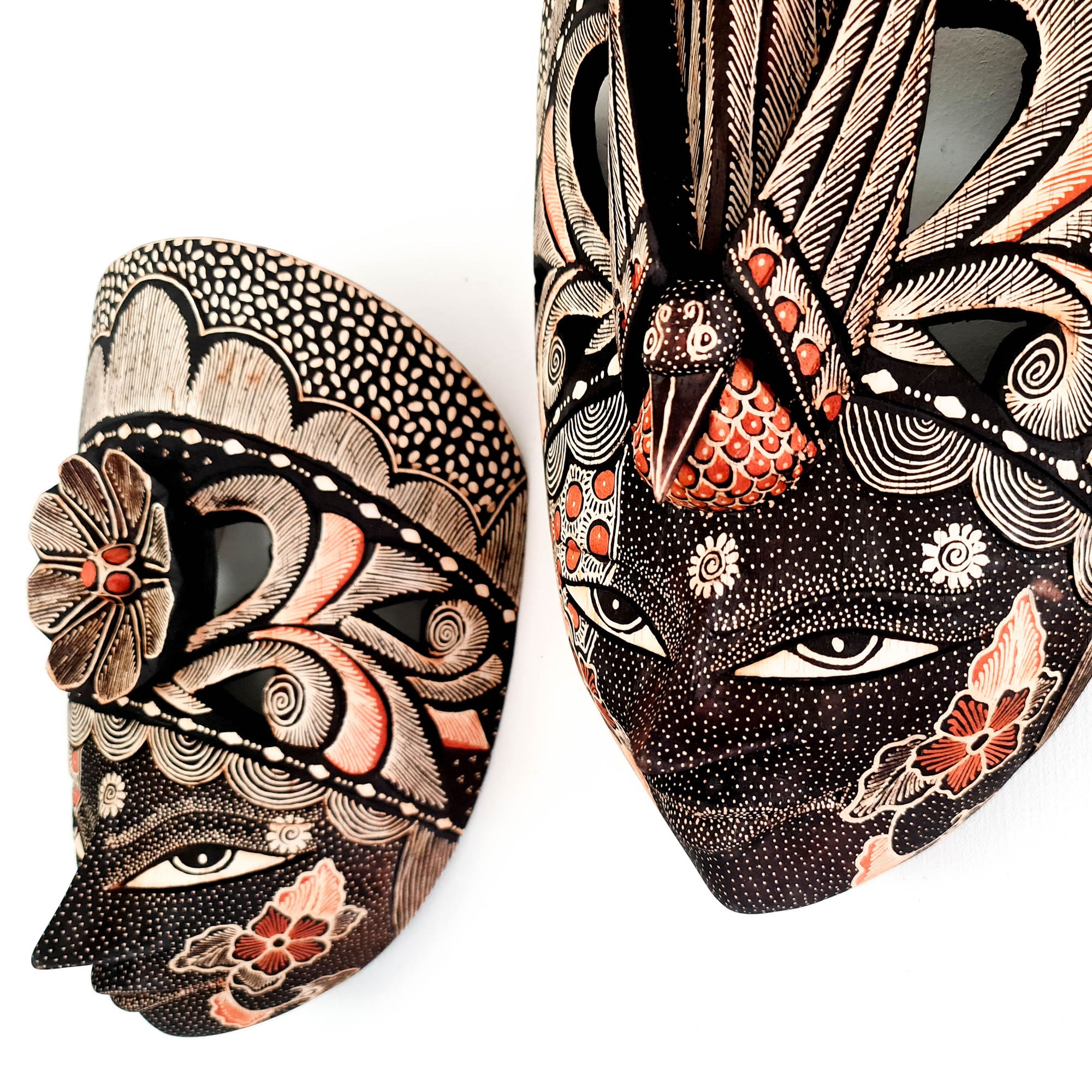 Hand Carved Hand Painted Batik Mask - Decorative Wall Art