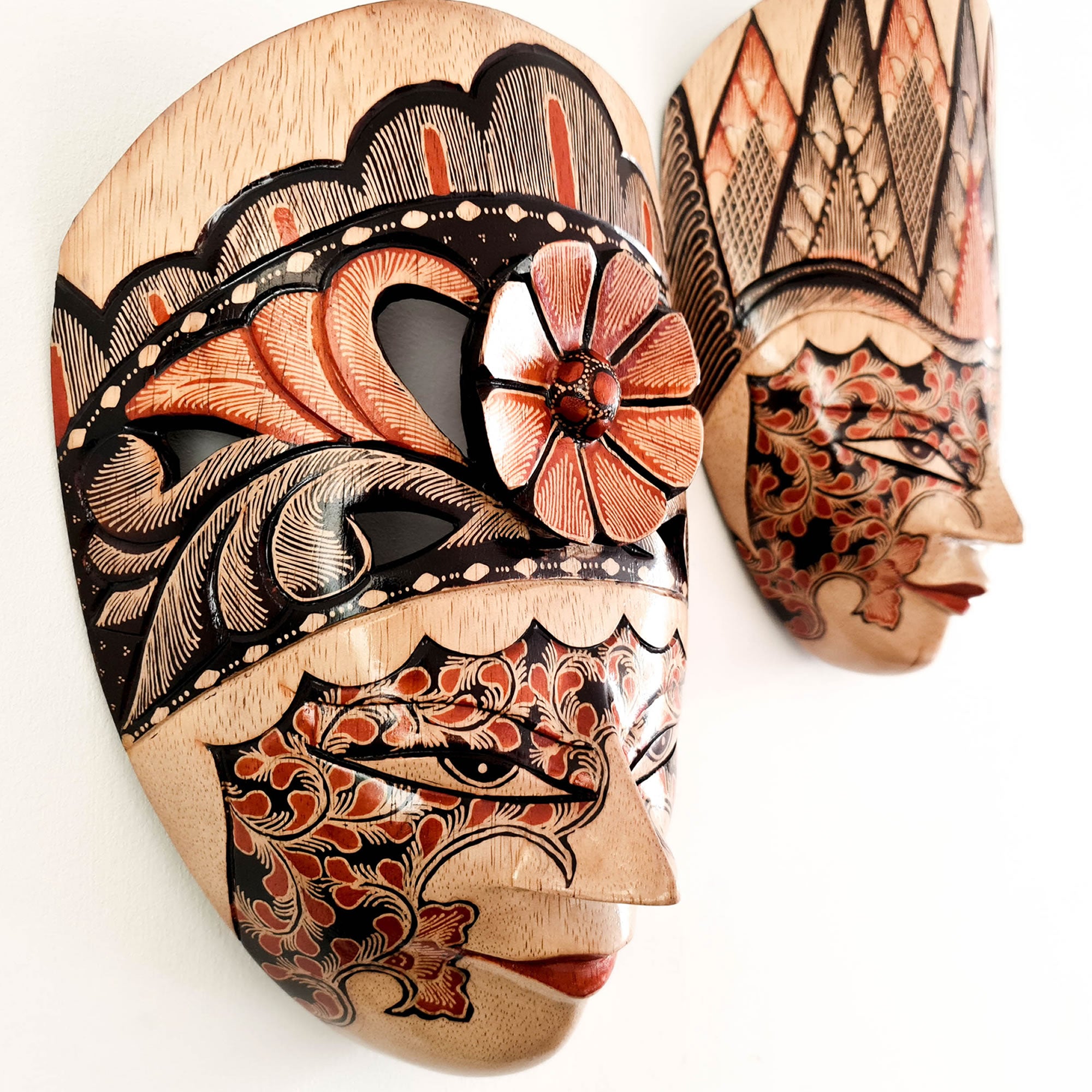 Hand Carved Hand Painted Batik Mask - Decorative Wall Art