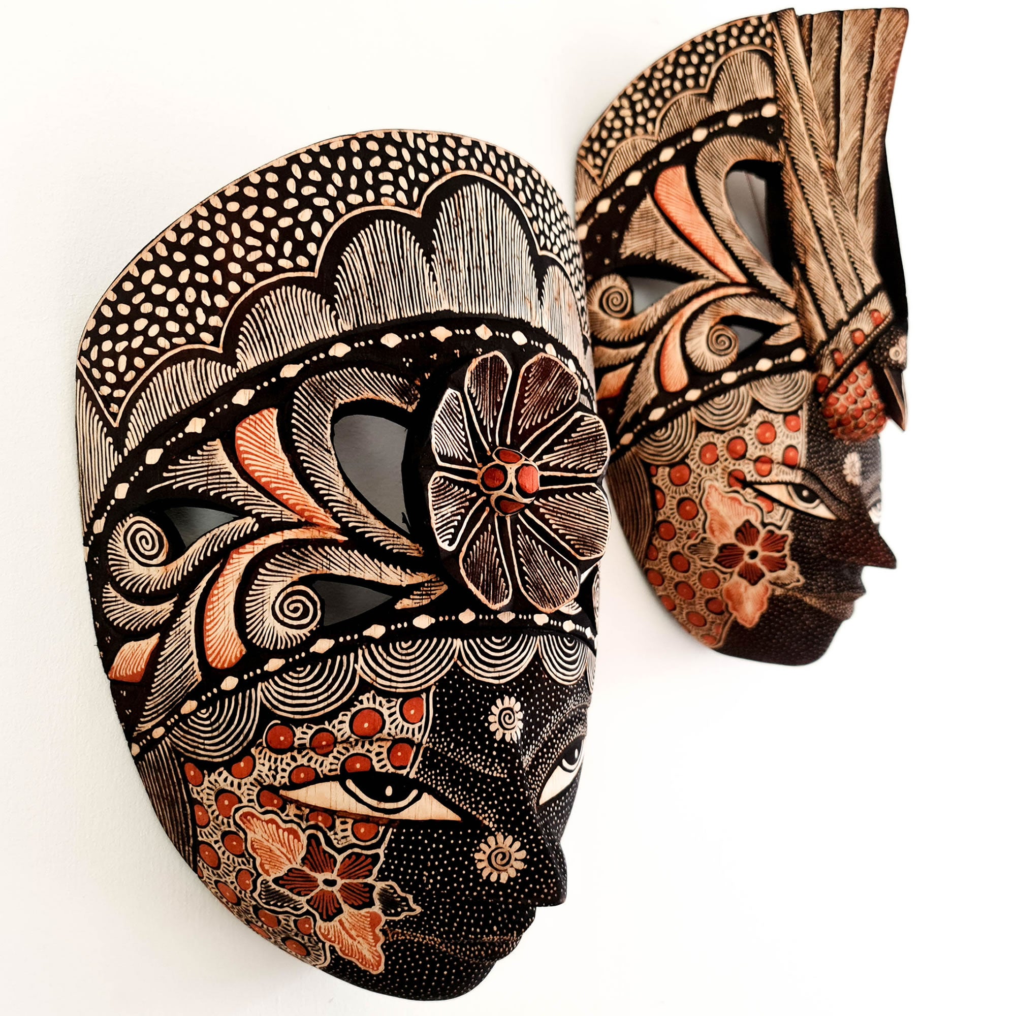 Hand Carved Hand Painted Batik Mask - Decorative Wall Art