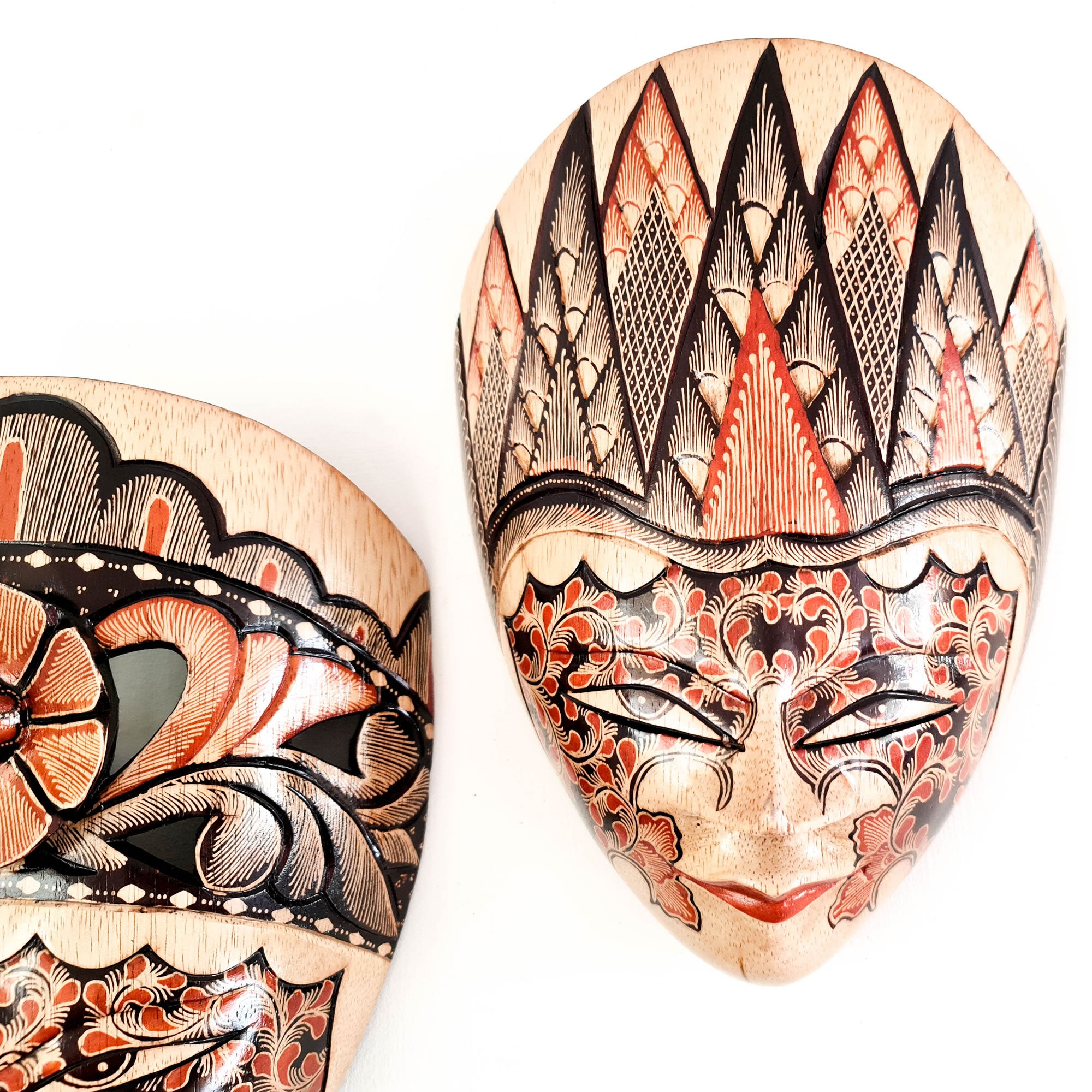 Hand Carved Hand Painted Batik Mask - Decorative Wall Art