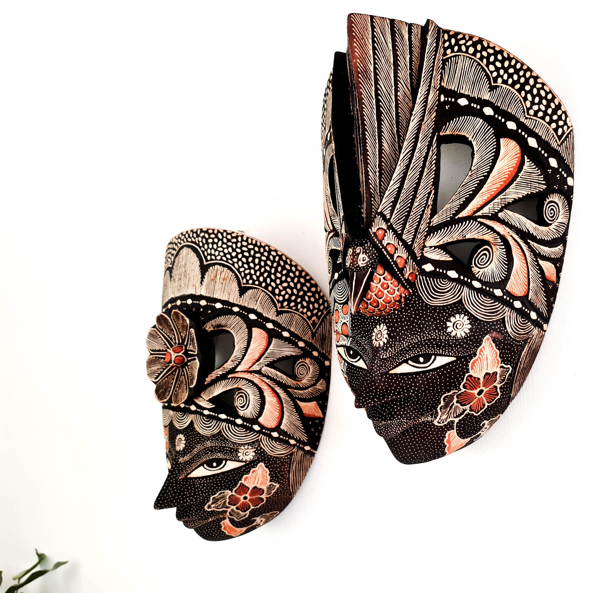 Hand Carved Hand Painted Batik Mask - Decorative Wall Art