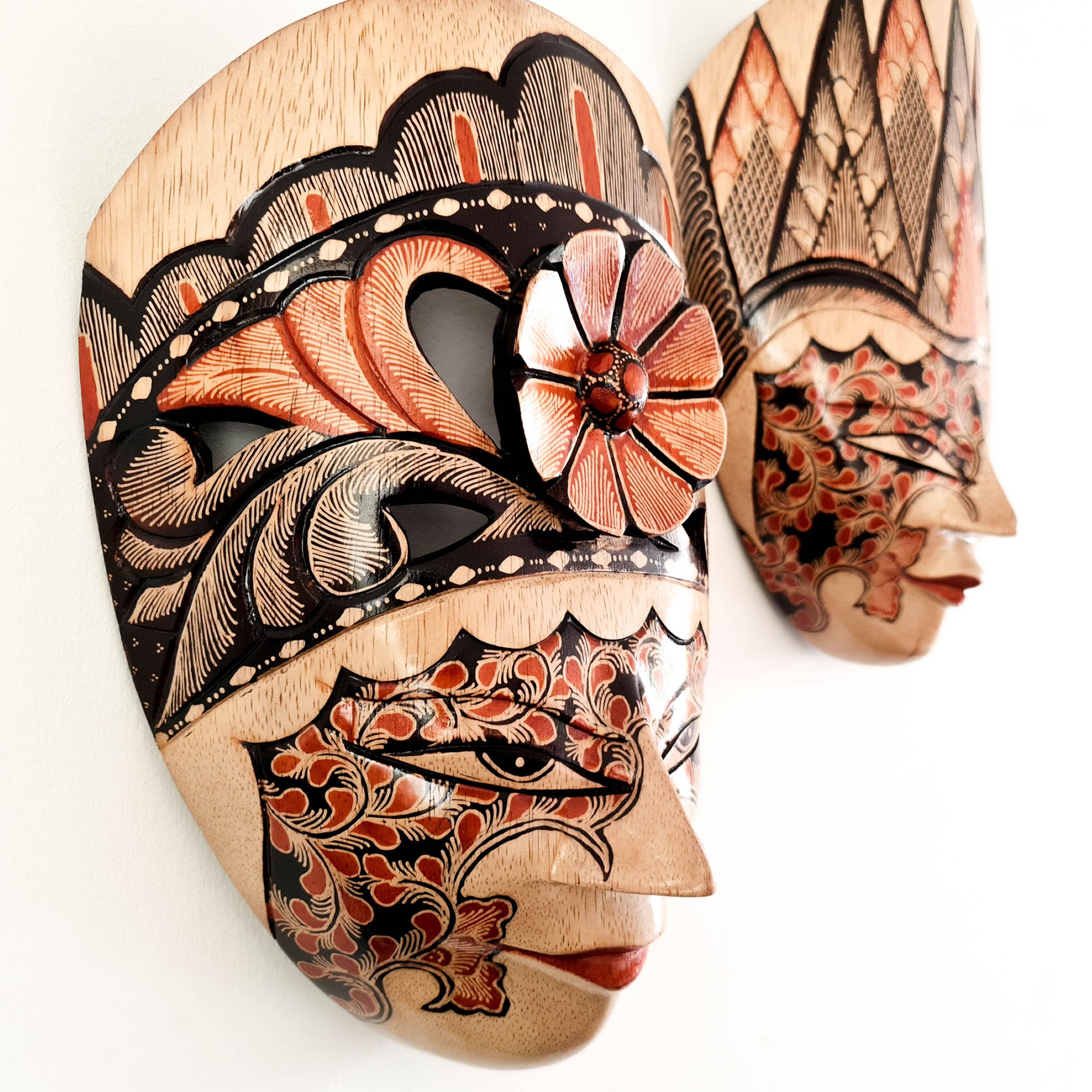 Hand Carved Hand Painted Batik Mask - Decorative Wall Art