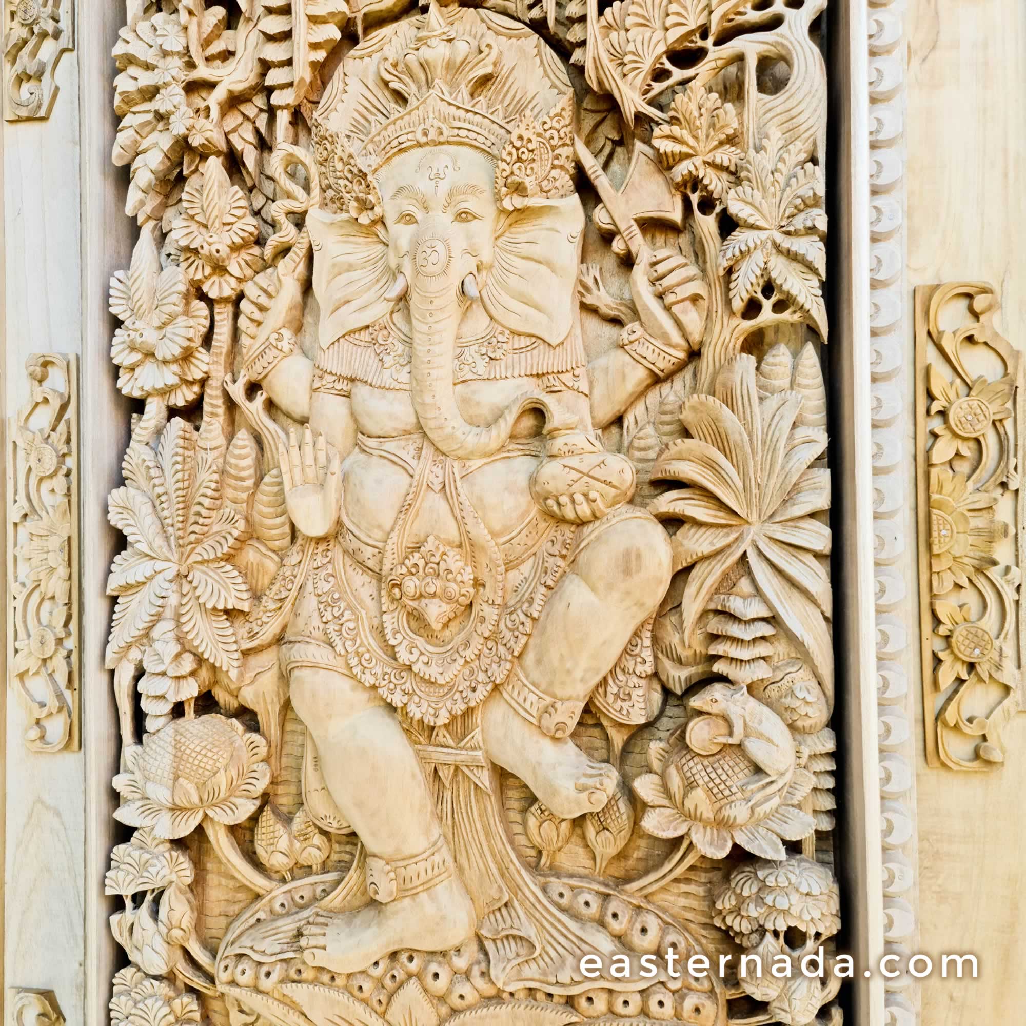 Hand Carved Teakwood Decorative Wall Art Sculpture Ganesha Ganapati Hindu Mandir easternada